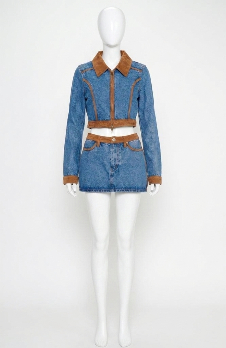 NEW SHOW ME YOUR MUMU dawson denim jacket in indigo with faux suede
